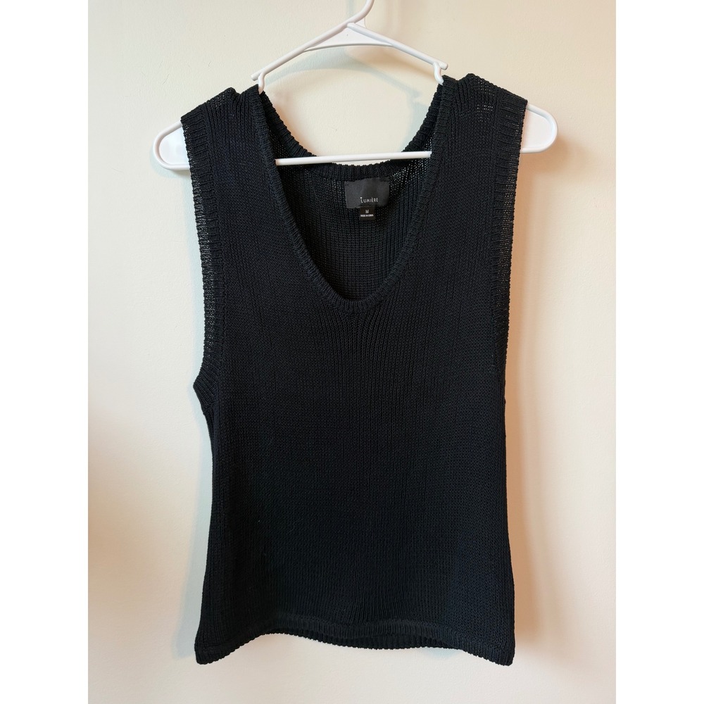 Lumiere Black Knit Sweater Vest V-Neck Sleeveless Top Medium